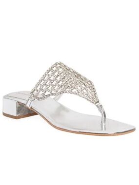 Jeffrey Campbell Abelia Sandal Metallic Rhinestone Thong Silver Leather Sandals